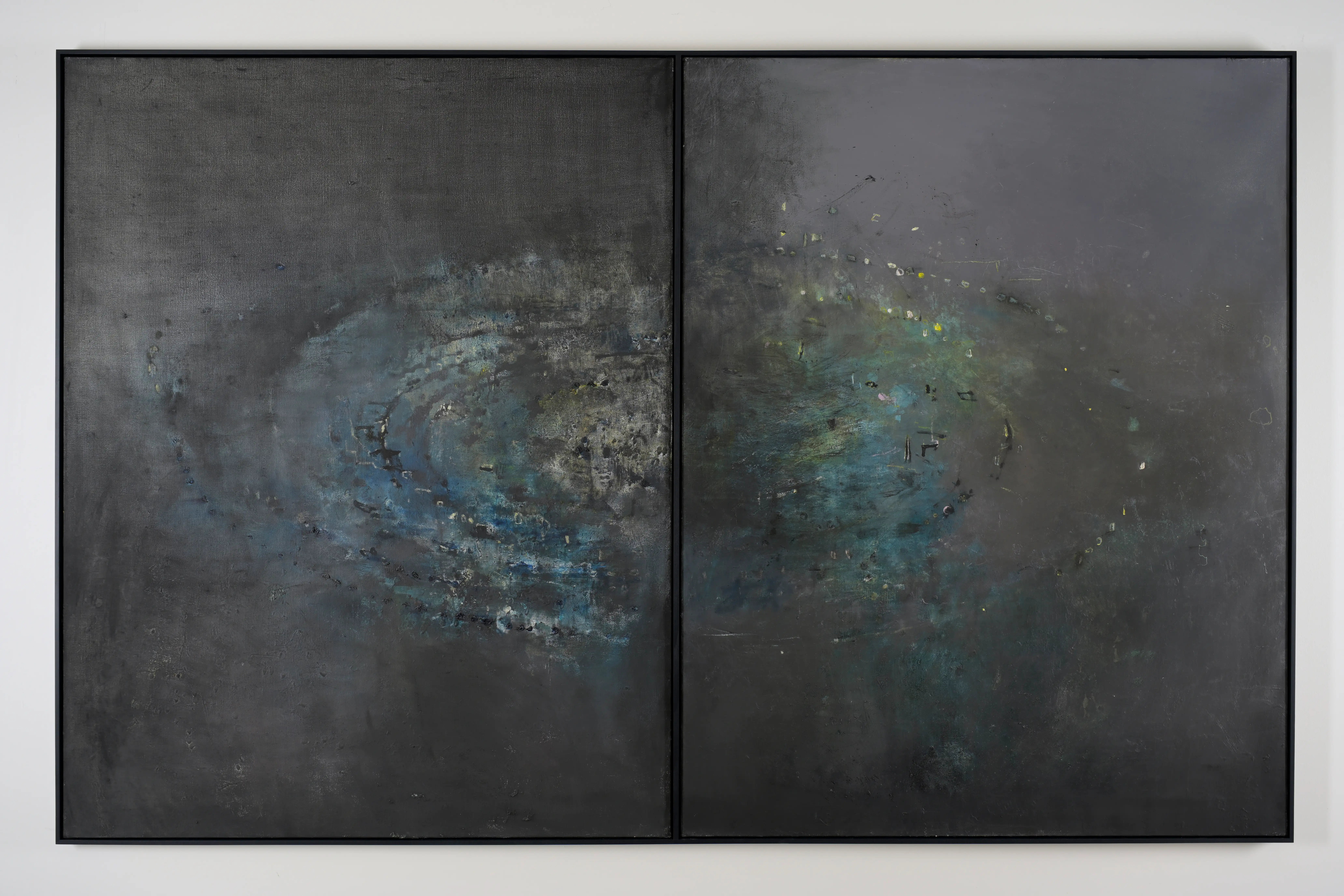 Grand stade dit noir (diptyque), huile sur toile, Cédric Carré, Villa Sonneville